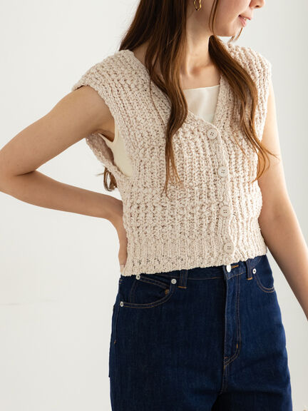 スラブヤーンニットベスト(チャコールグレー/ライトベージュ)|Te chichi(テチチ)通販