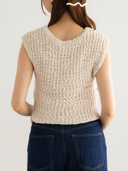 スラブヤーンニットベスト(チャコールグレー/ライトベージュ)|Te chichi(テチチ)通販