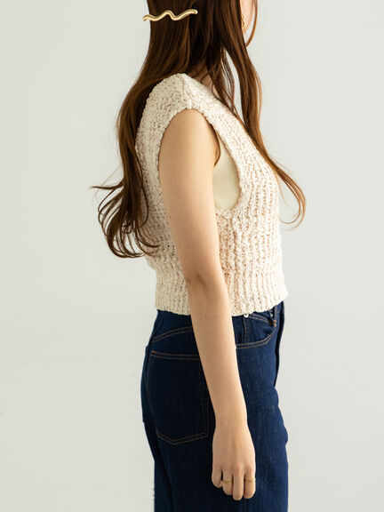 スラブヤーンニットベスト(チャコールグレー/ライトベージュ)|Te chichi(テチチ)通販