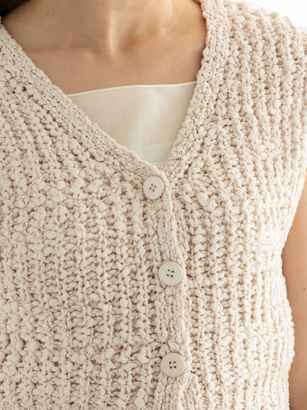 スラブヤーンニットベスト(チャコールグレー/ライトベージュ)|Te chichi(テチチ)通販