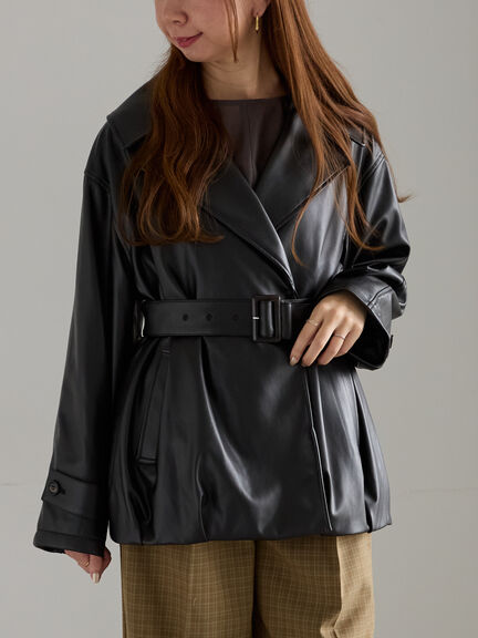 レザーショートトレンチコート《2025Autumn catalog vol.2 item》(ブラック)|Te chichi(テチチ)通販