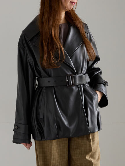 レザーショートトレンチコート《2025Autumn catalog vol.2 item》(ブラック)|Te chichi(テチチ)通販