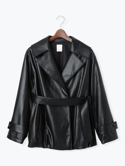 レザーショートトレンチコート《2025Autumn catalog vol.2 item》(ブラック)|Te chichi(テチチ)通販