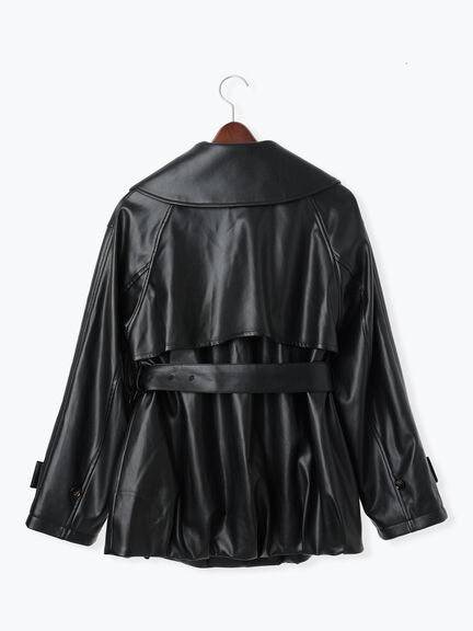 レザーショートトレンチコート《2025Autumn catalog vol.2 item》(ブラック)|Te chichi(テチチ)通販