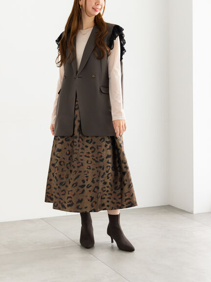レオパードジャガードフレアスカート《2025Autumn catalog vol.2 item》(グレー/ブラウン)|Te chichi(テチチ)通販
