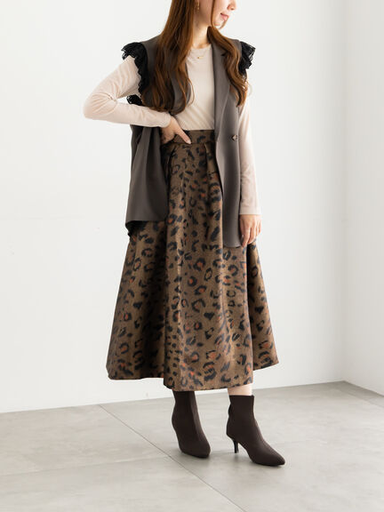 レオパードジャガードフレアスカート《2025Autumn catalog vol.2 item》(グレー/ブラウン)|Te chichi(テチチ)通販