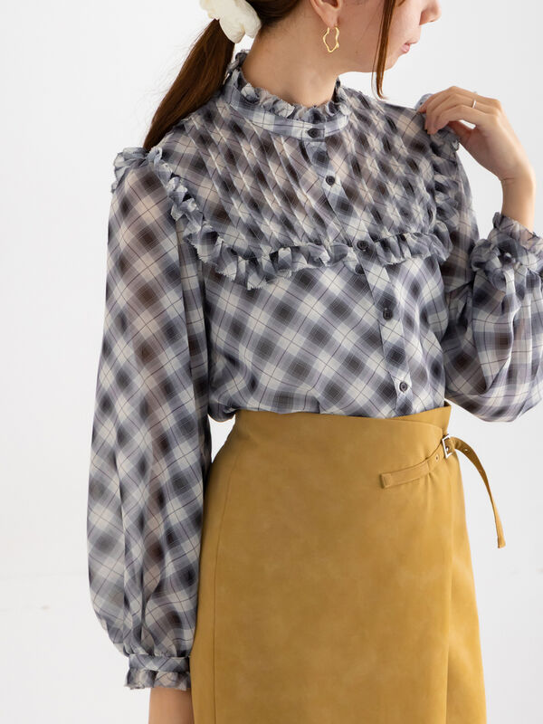 パターンアソートシフォンフリルブラウス(ブラック)|Te chichi(テチチ)通販