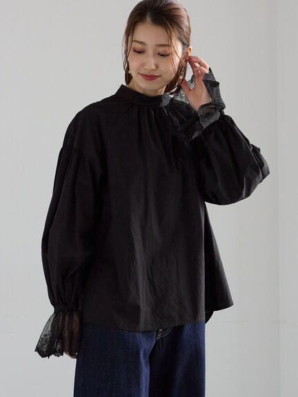 レースカフスボリュームスリーブブラウス(オフホワイト/ブラック)|Te chichi(テチチ)通販