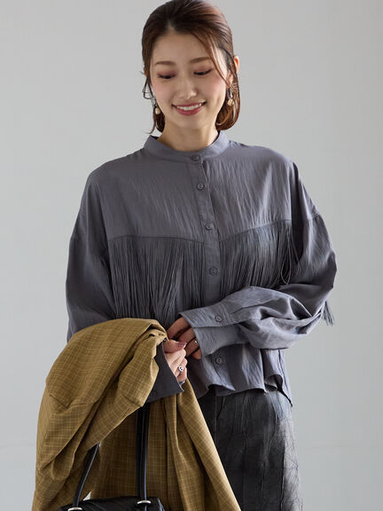 フリンジショートシャツ《2025Autumn catalog vol.2 item》(オフホワイト/グレー)|Te chichi(テチチ)通販