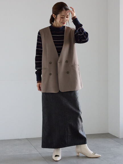 ノーカラーダブルブレストジレ(グレー/ブラウン)|Te chichi(テチチ)通販