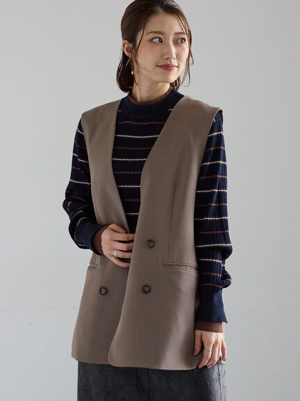ノーカラーダブルブレストジレ(グレー/ブラウン)|Te chichi(テチチ)通販