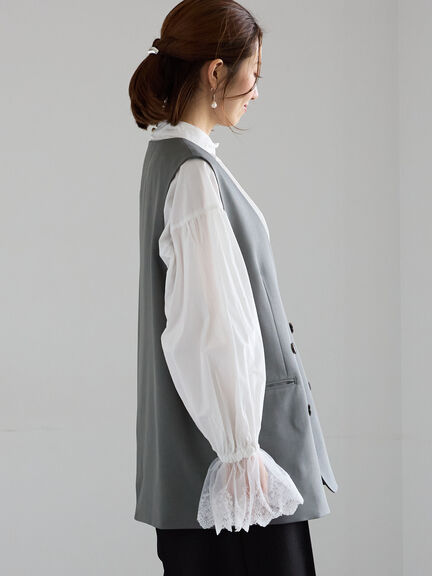 ノーカラーダブルブレストジレ(グレー/ブラウン)|Te chichi(テチチ)通販