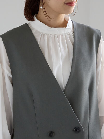 ノーカラーダブルブレストジレ(グレー/ブラウン)|Te chichi(テチチ)通販