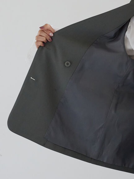 ノーカラーダブルブレストジレ(グレー/ブラウン)|Te chichi(テチチ)通販