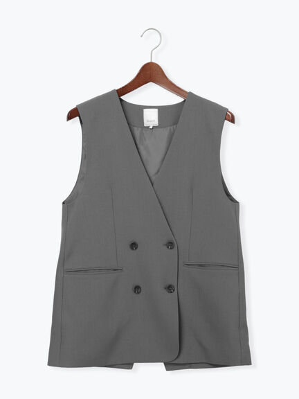 ノーカラーダブルブレストジレ(グレー/ブラウン)|Te chichi(テチチ)通販