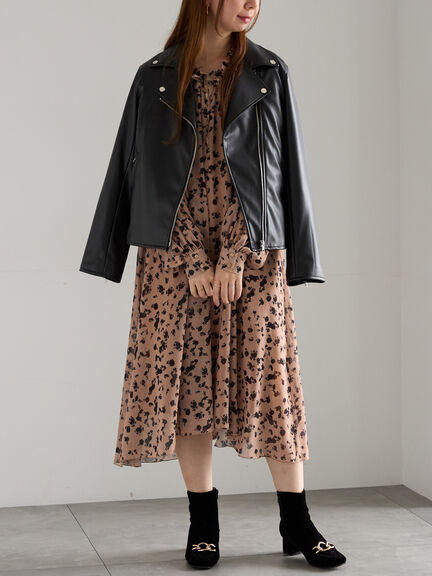 フラワーシフォンフリルネックドレス(ブラック/ベージュ)|Te chichi(テチチ)通販