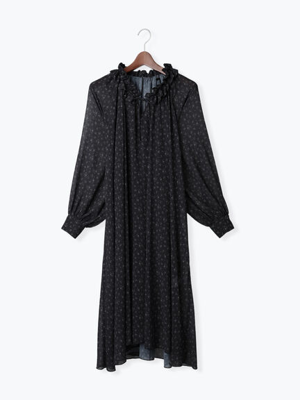 フラワーシフォンフリルネックドレス(ブラック/ベージュ)|Te chichi(テチチ)通販