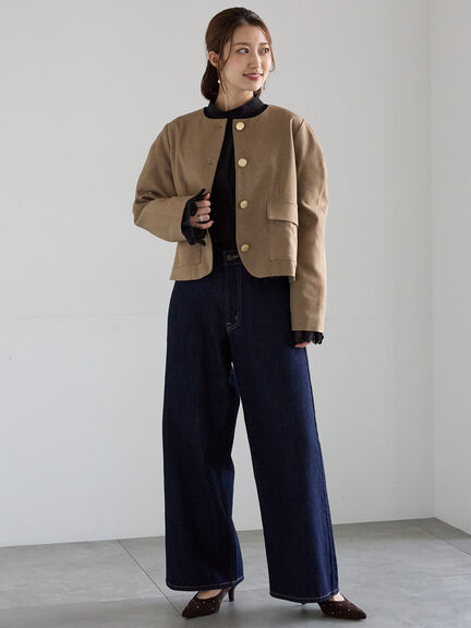 コンパクトノーカラージャケット(ブラック/ベージュ)|Te chichi(テチチ)通販