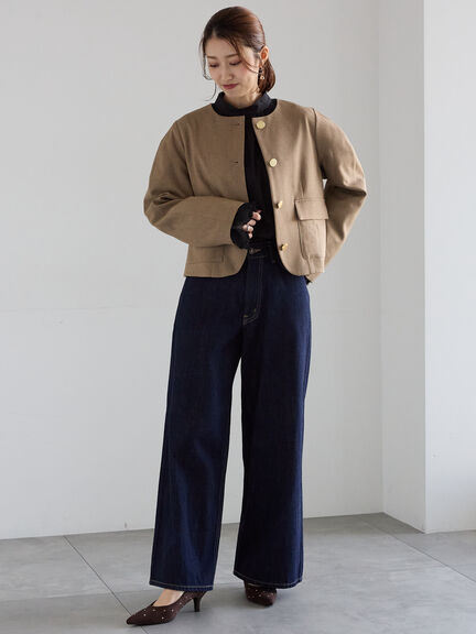 コンパクトノーカラージャケット(ブラック/ベージュ)|Te chichi(テチチ)通販