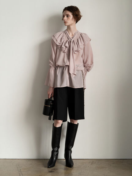 ボウタイチュニックフリルブラウス《2025Autumn catalog vol.2 item》(ピンク/カーキ)|Te chichi(テチチ)通販