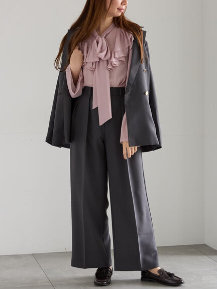 ボウタイチュニックフリルブラウス《2025Autumn catalog vol.2 item》(ピンク/カーキ)|Te chichi(テチチ)通販