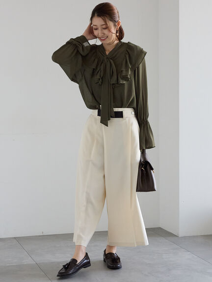 ボウタイチュニックフリルブラウス《2025Autumn catalog vol.2 item》(ピンク/カーキ)|Te chichi(テチチ)通販