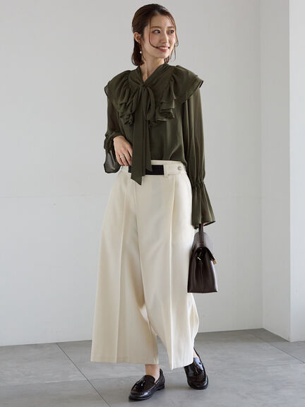 ボウタイチュニックフリルブラウス《2025Autumn catalog vol.2 item》(ピンク/カーキ)|Te chichi(テチチ)通販