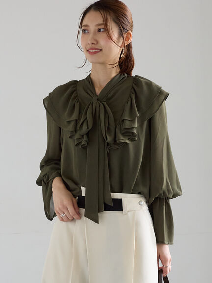 ボウタイチュニックフリルブラウス《2025Autumn catalog vol.2 item》(ピンク/カーキ)|Te chichi(テチチ)通販