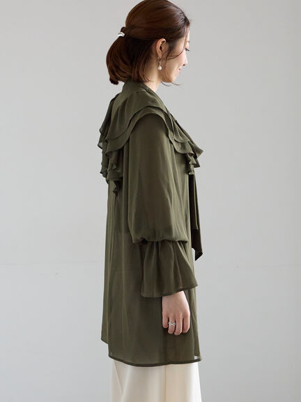 ボウタイチュニックフリルブラウス《2025Autumn catalog vol.2 item》(ピンク/カーキ)|Te chichi(テチチ)通販