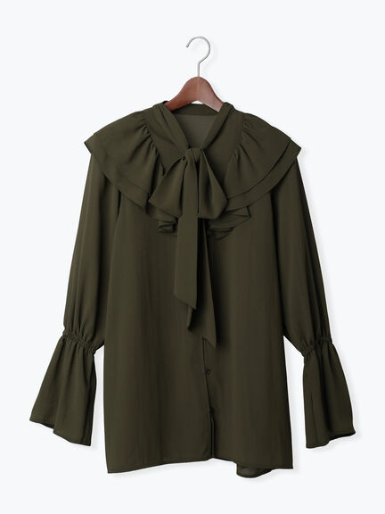 ボウタイチュニックフリルブラウス《2025Autumn catalog vol.2 item》(ピンク/カーキ)|Te chichi(テチチ)通販