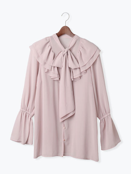 ボウタイチュニックフリルブラウス《2025Autumn catalog vol.2 item》(ピンク/カーキ)|Te chichi(テチチ)通販