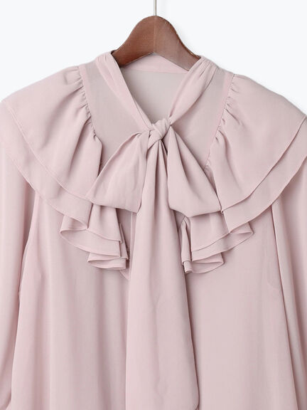 ボウタイチュニックフリルブラウス《2025Autumn catalog vol.2 item》(ピンク/カーキ)|Te chichi(テチチ)通販