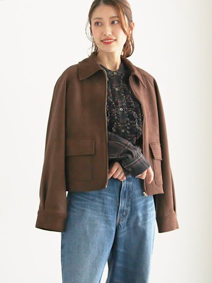 ファブリックアソート衿付きブルゾン(グレー/ブラウン)|Te chichi(テチチ)通販