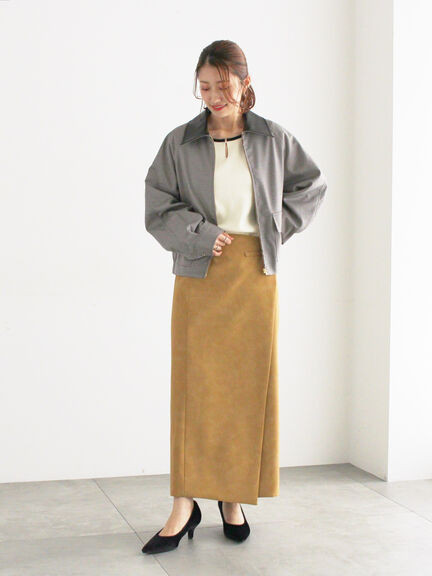 ファブリックアソート衿付きブルゾン(グレー/ブラウン)|Te chichi(テチチ)通販