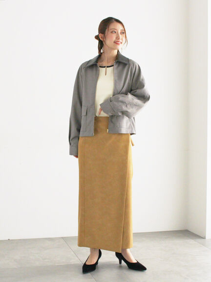 ファブリックアソート衿付きブルゾン(グレー/ブラウン)|Te chichi(テチチ)通販