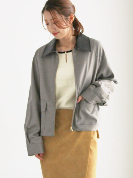 ファブリックアソート衿付きブルゾン(グレー/ブラウン)|Te chichi(テチチ)通販