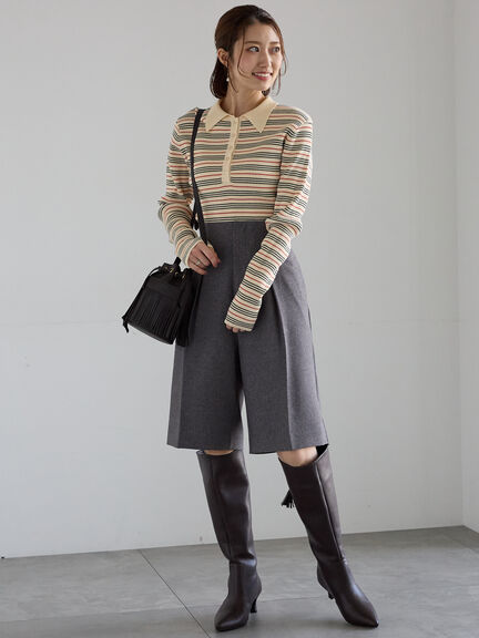 フロントタックハーフパンツ《2025Autumn catalog vol.2 item》(グレー/ブラック)|Te chichi(テチチ)通販