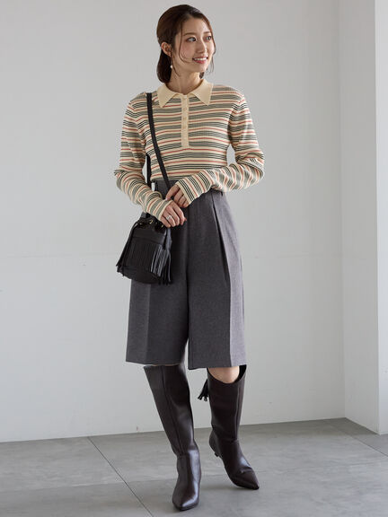 フロントタックハーフパンツ《2025Autumn catalog vol.2 item》(グレー/ブラック)|Te chichi(テチチ)通販