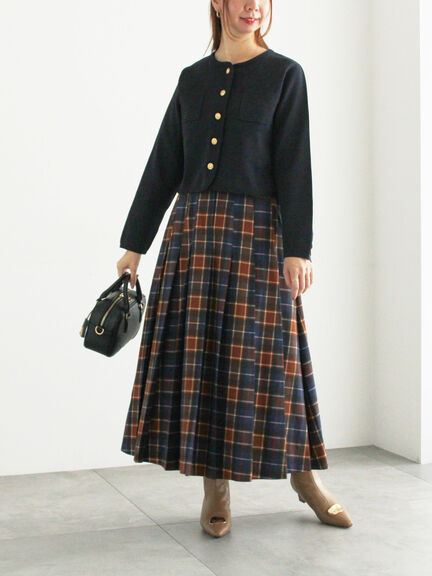 チェックアソートロングプリーツスカート(ブラック/レッド/ブラウン/ネイビー)|Te chichi(テチチ)通販