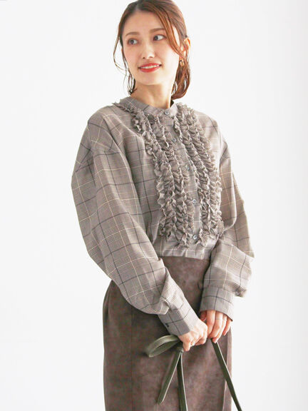 チェックフリルブラウス(ブラック/ネイビー)|Te chichi(テチチ)通販