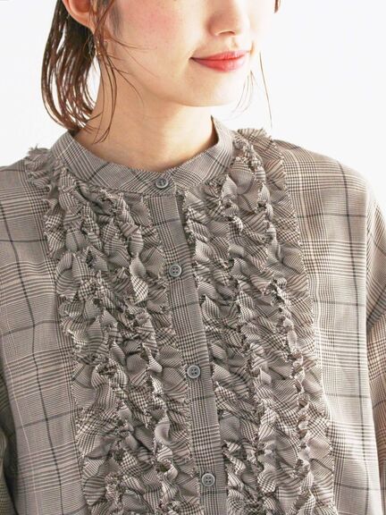 チェックフリルブラウス(ブラック/ネイビー)|Te chichi(テチチ)通販