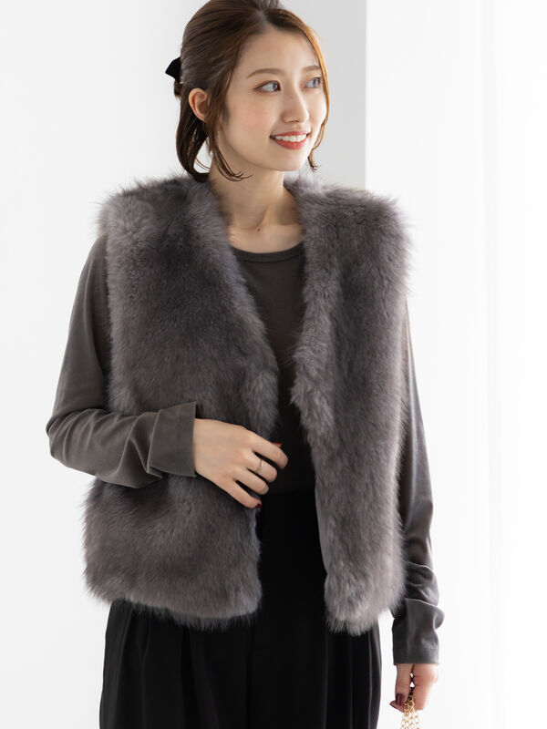 ショートファーベスト(グレー)|Te chichi(テチチ)通販