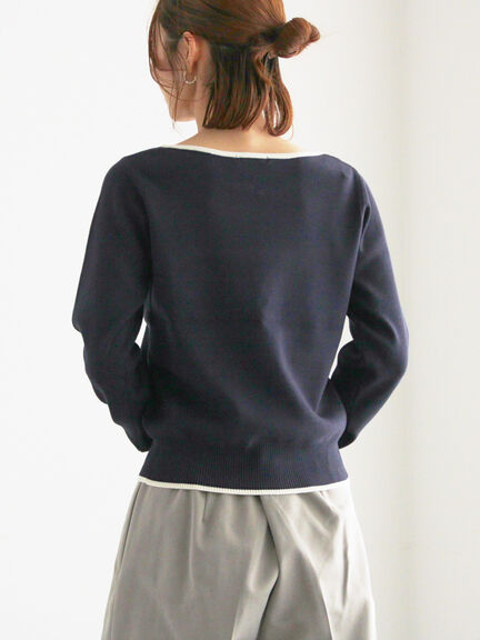 スクエアチャームキーネックプルオーバー(オフホワイト/ブラック/ブルー/ネイビー)|Te chichi(テチチ)通販