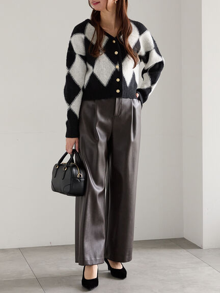 アーガイルジャガードVネックカーディガン(オフホワイト/ブラウン)|Te chichi(テチチ)通販