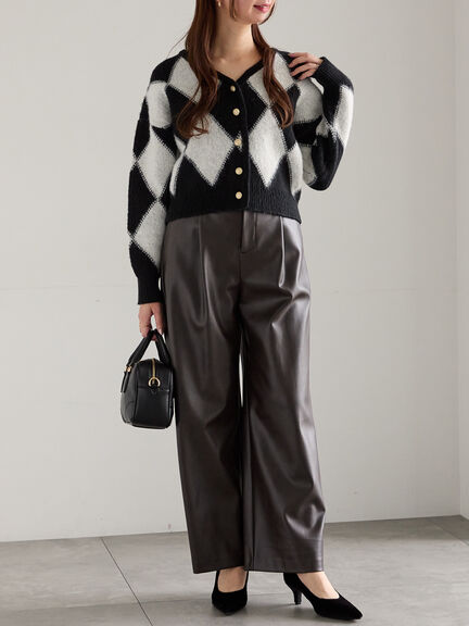 アーガイルジャガードVネックカーディガン(オフホワイト/ブラウン)|Te chichi(テチチ)通販