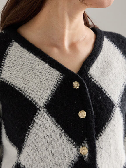 アーガイルジャガードVネックカーディガン(オフホワイト/ブラウン)|Te chichi(テチチ)通販