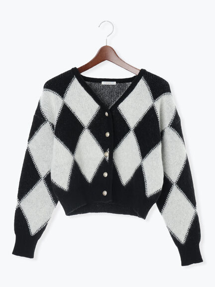 アーガイルジャガードVネックカーディガン(オフホワイト/ブラウン)|Te chichi(テチチ)通販