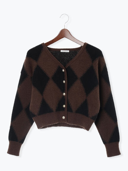 アーガイルジャガードVネックカーディガン(オフホワイト/ブラウン)|Te chichi(テチチ)通販