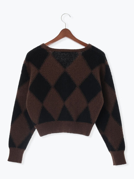 アーガイルジャガードVネックカーディガン(オフホワイト/ブラウン)|Te chichi(テチチ)通販