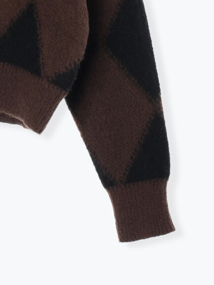 アーガイルジャガードVネックカーディガン(オフホワイト/ブラウン)|Te chichi(テチチ)通販